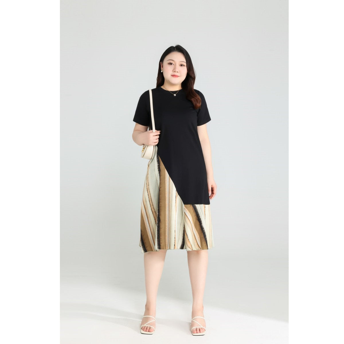Plus Size Diagonal Stripes Dress