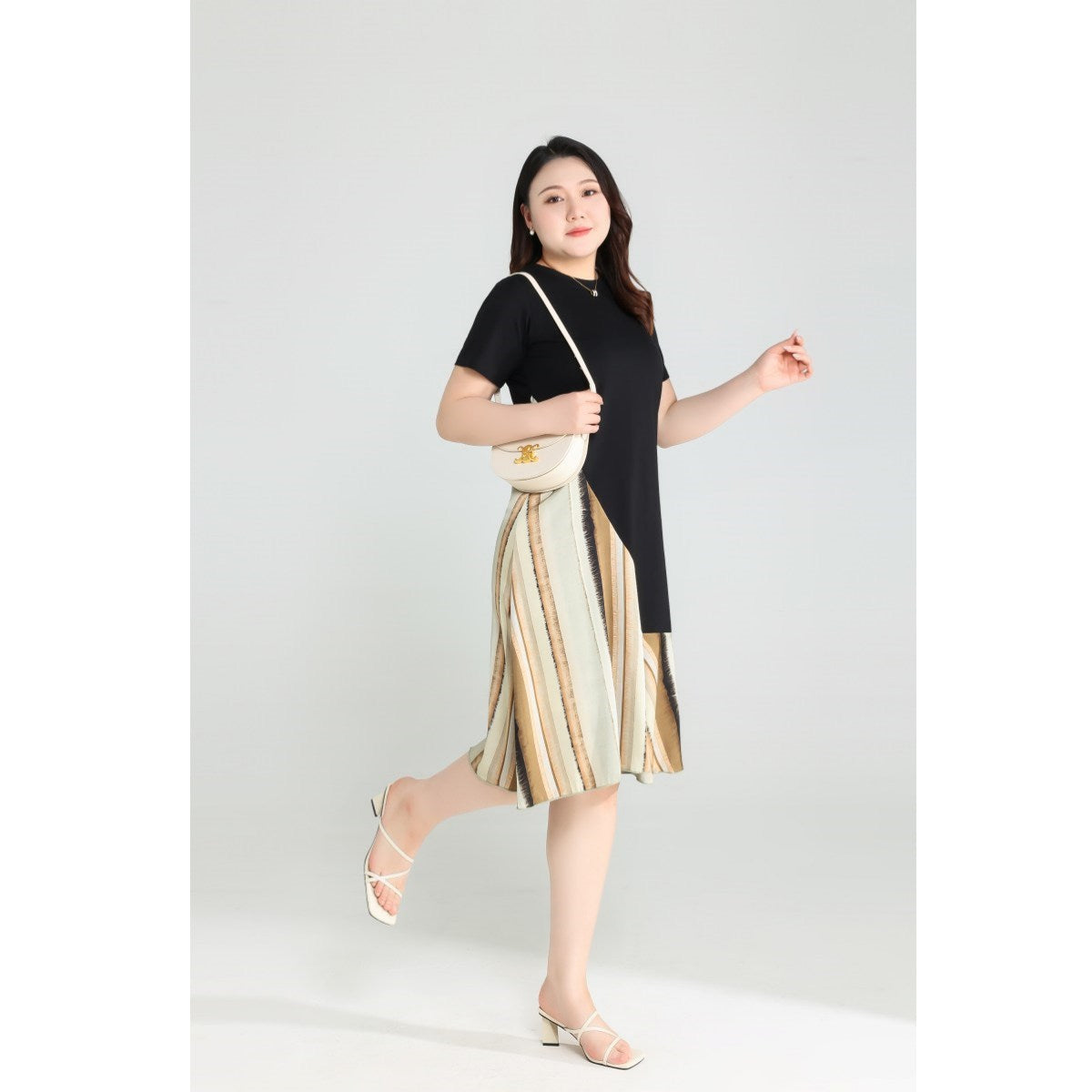 Plus Size Diagonal Stripes Dress