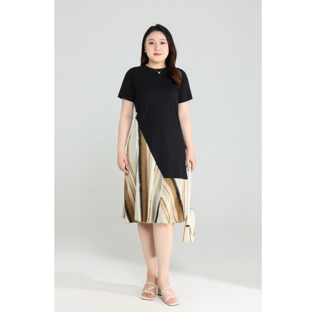 Plus Size Diagonal Stripes Dress
