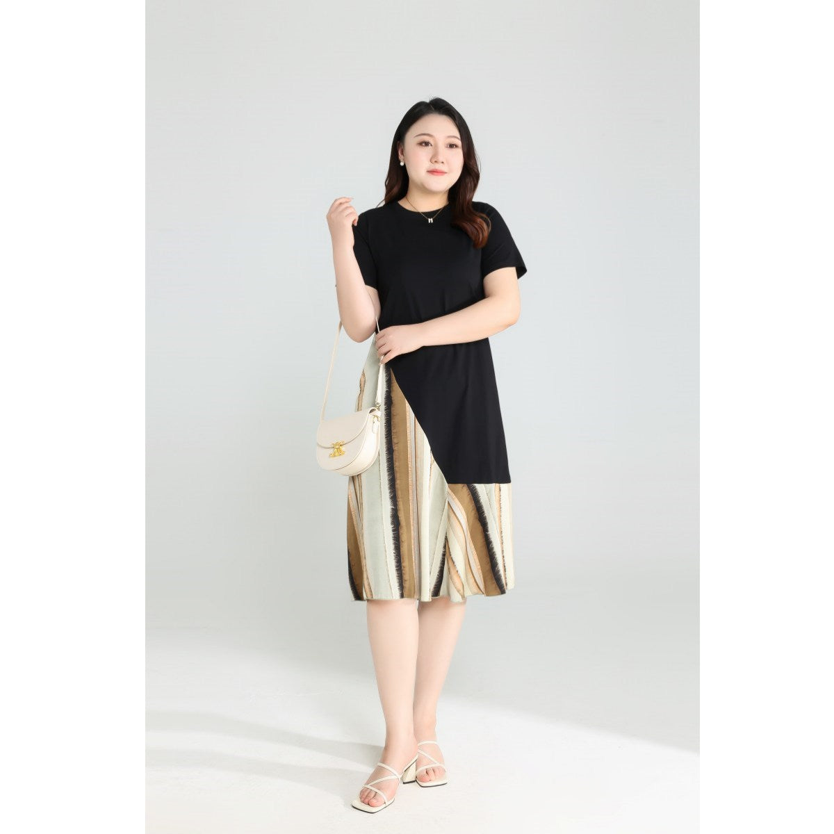 Plus Size Diagonal Stripes Dress
