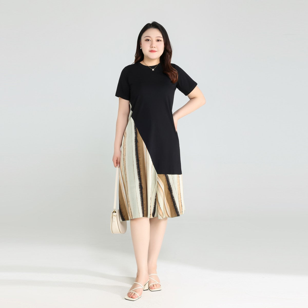 Plus Size Diagonal Stripes Dress