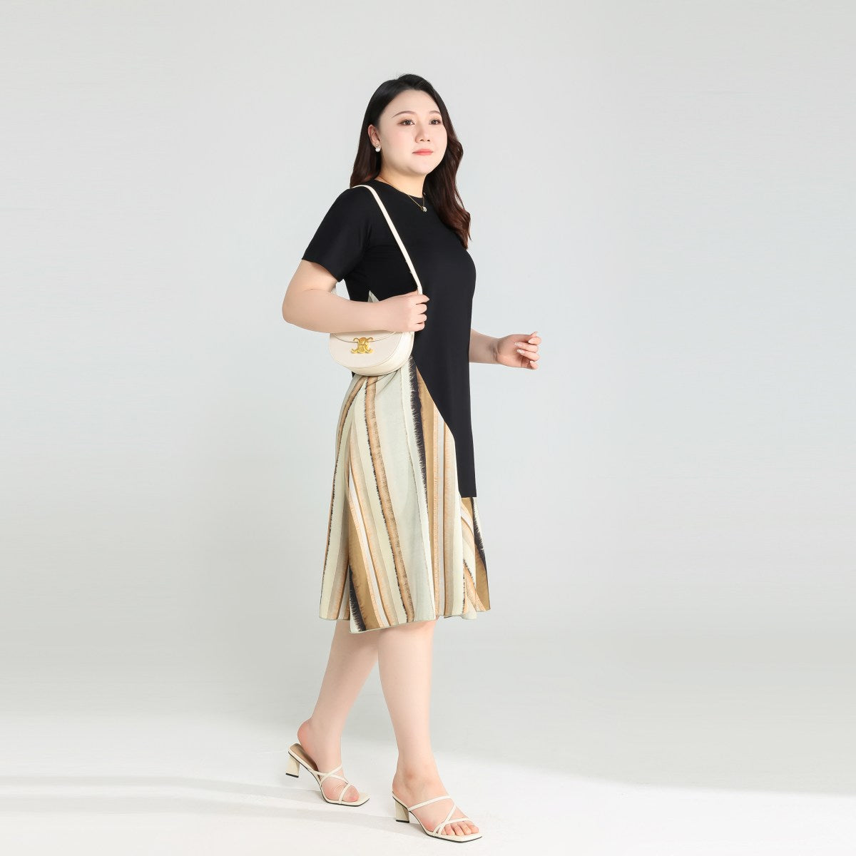 Plus Size Diagonal Stripes Dress