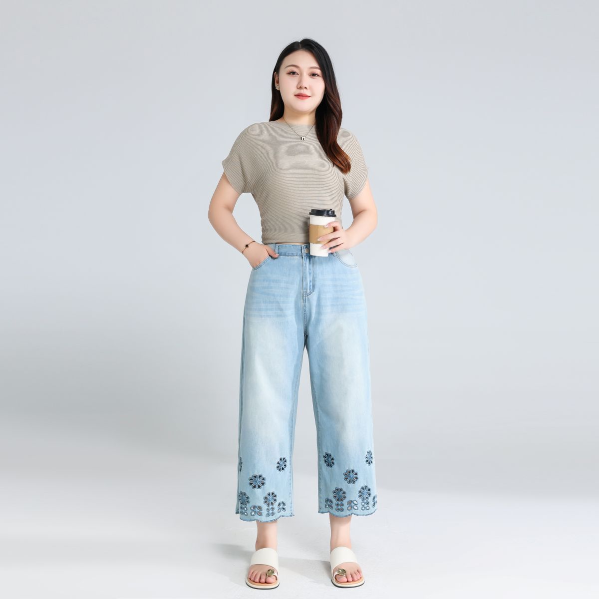 Plus Size Floral Cutout Jeans