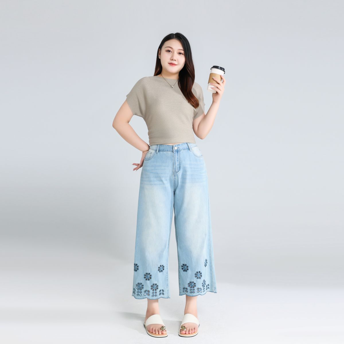 Plus Size Floral Cutout Jeans