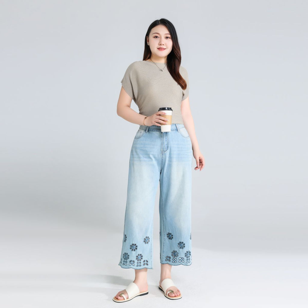 Plus Size Floral Cutout Jeans