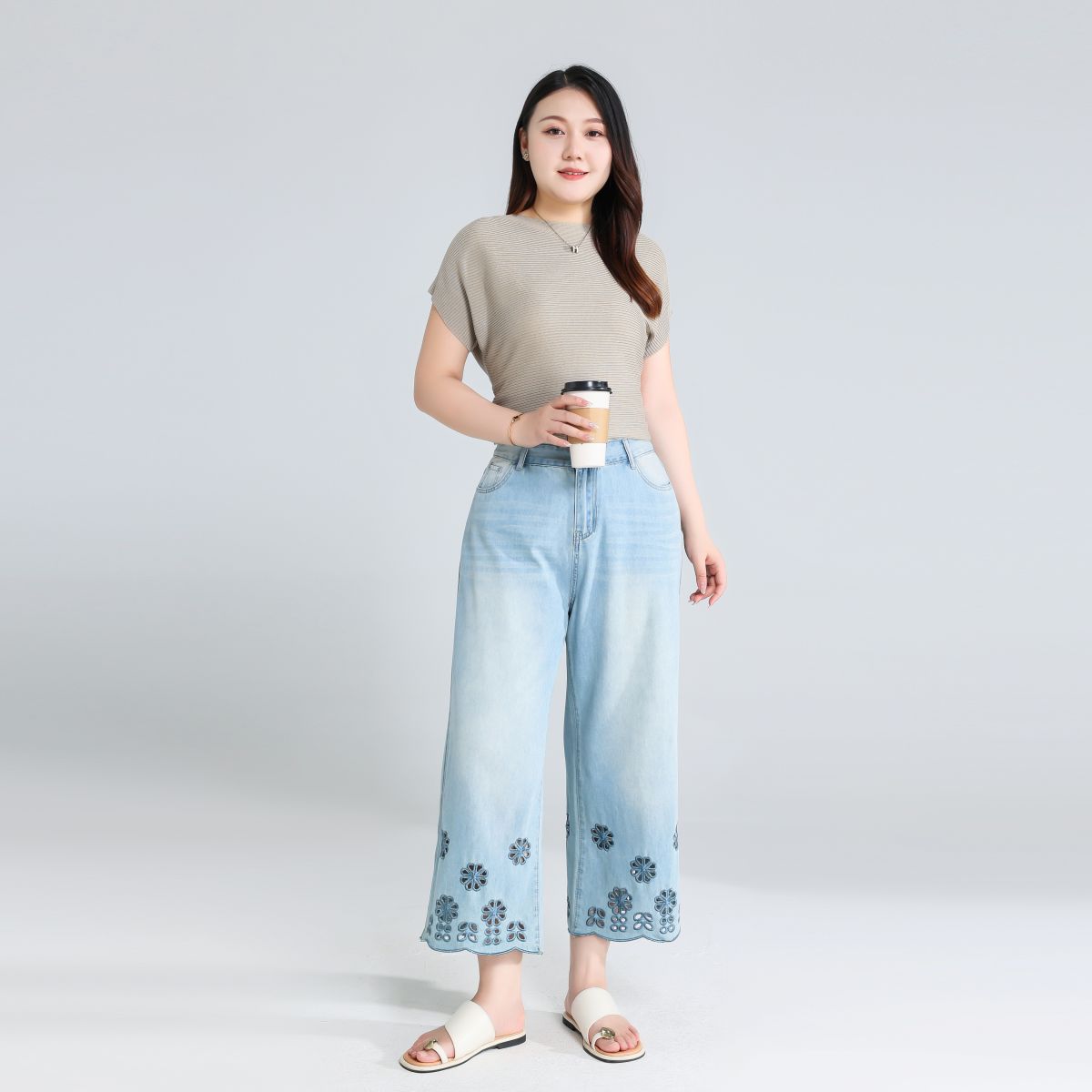 Plus Size Floral Cutout Jeans