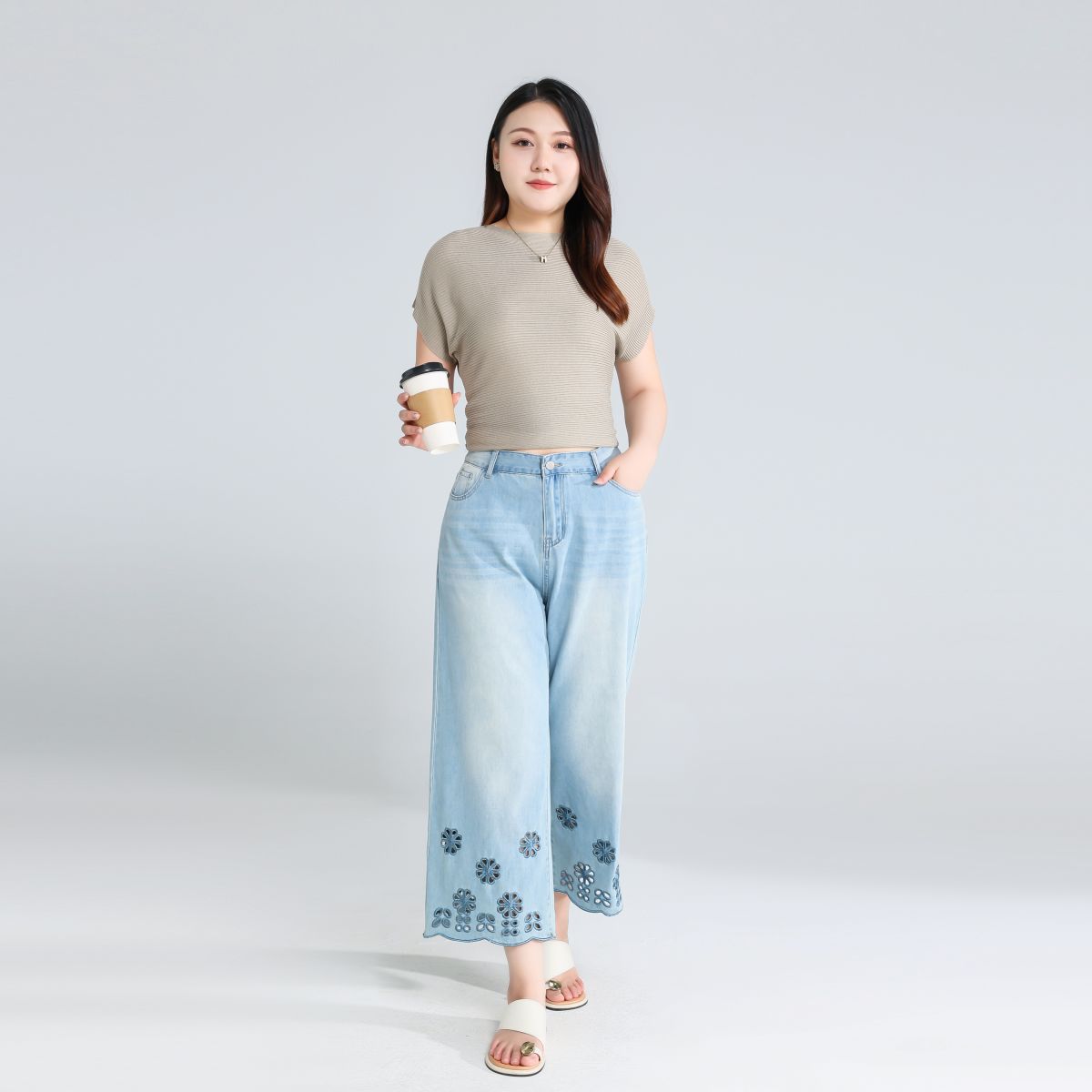 Plus Size Floral Cutout Jeans