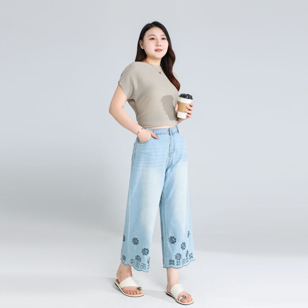 Plus Size Floral Cutout Jeans