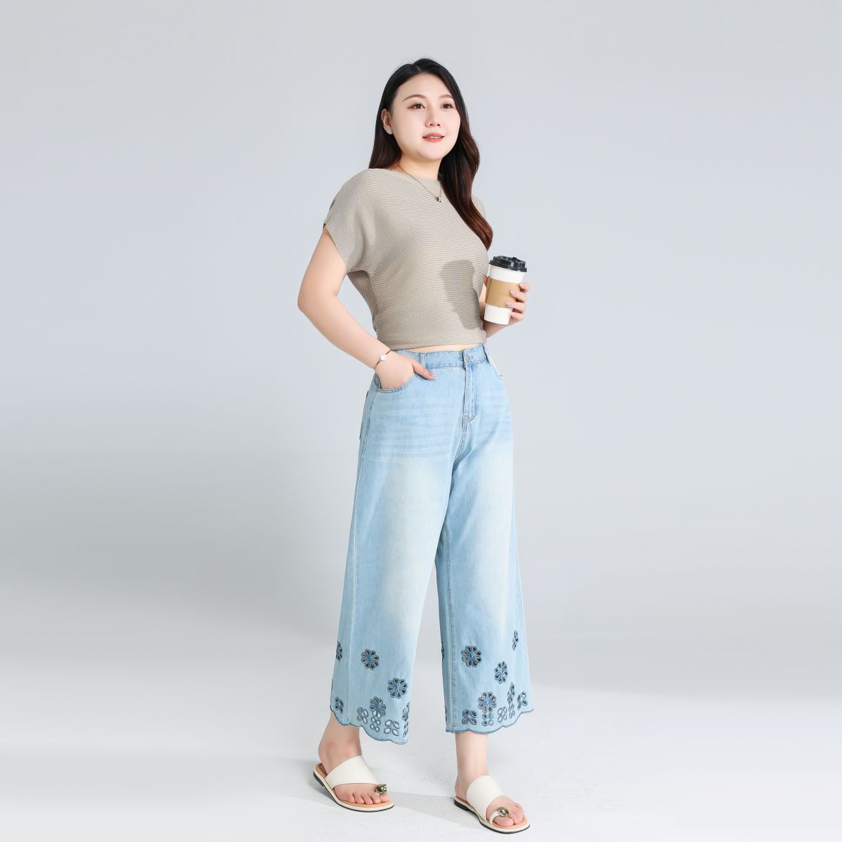 Plus Size Floral Cutout Jeans