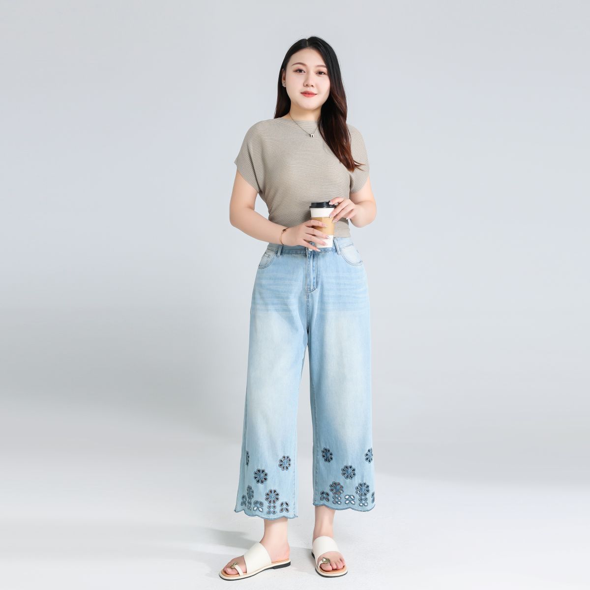 Plus Size Floral Cutout Jeans