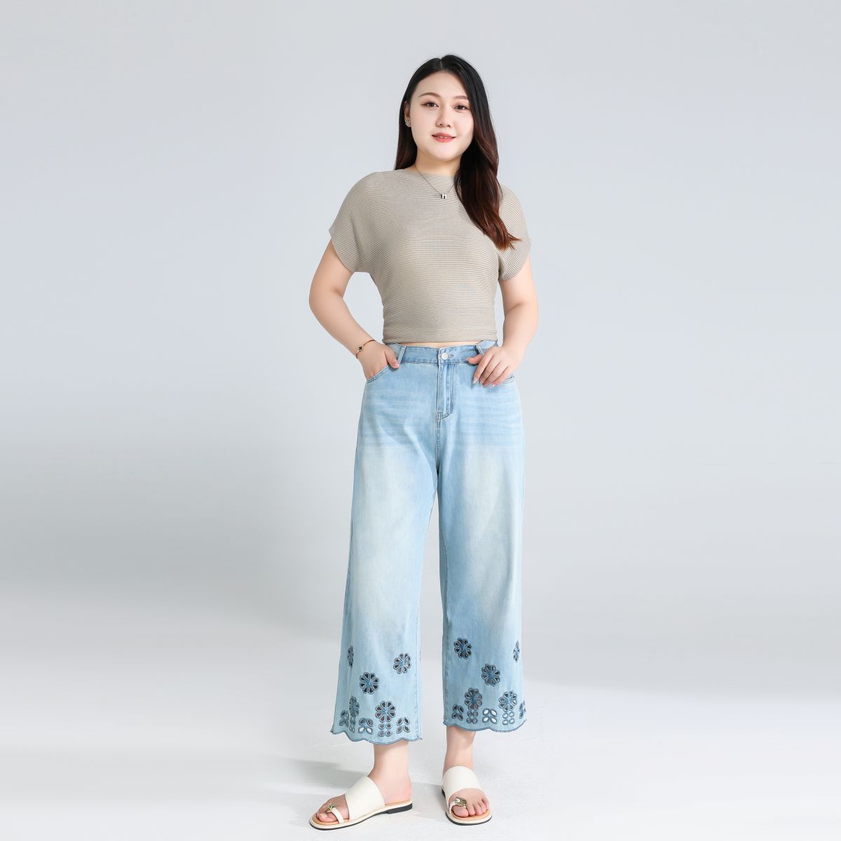 Plus Size Floral Cutout Jeans