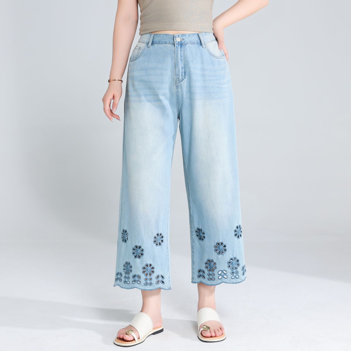 Plus Size Floral Cutout Jeans