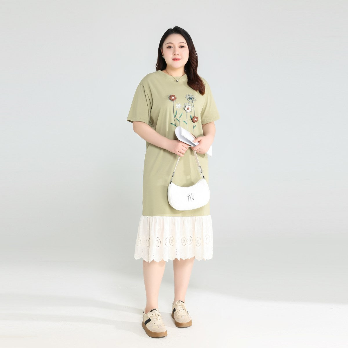 Plus Size Green Floral Lace T Shirt Dress