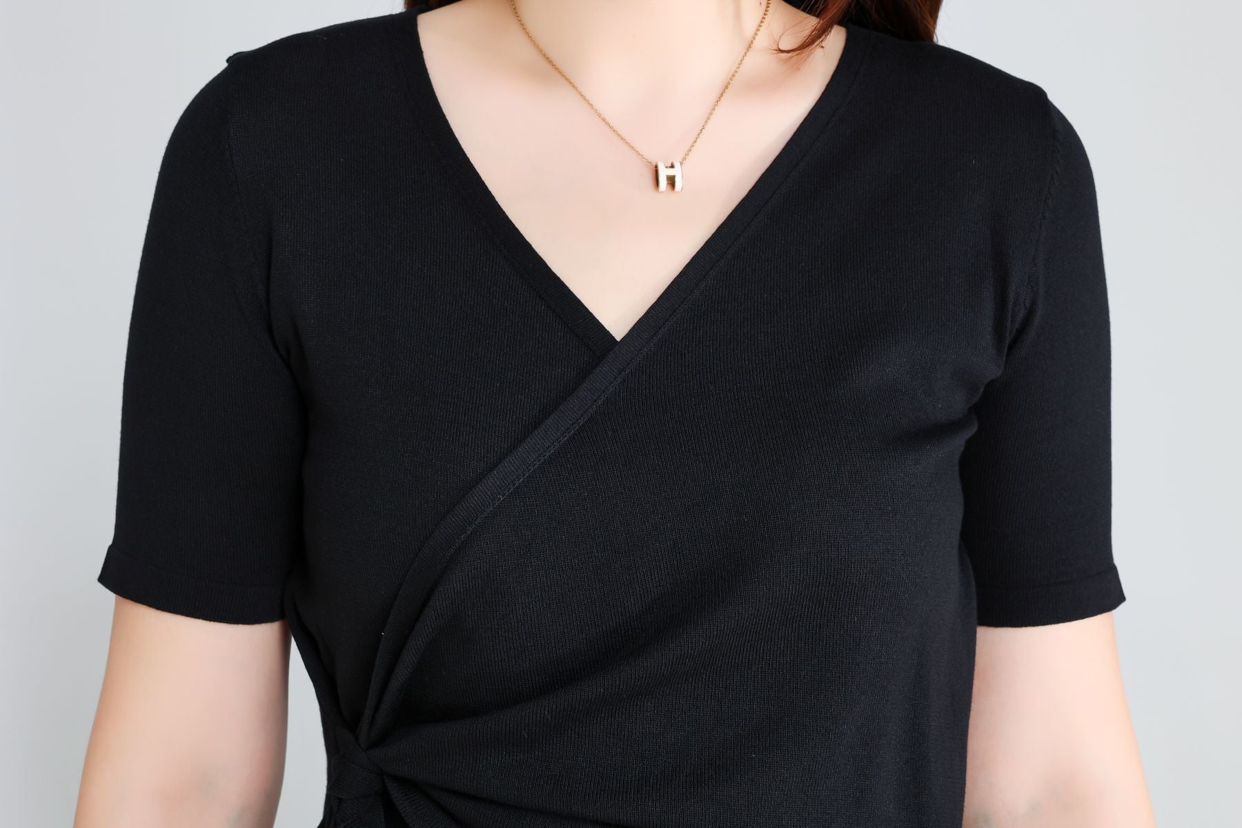 Plus Size Knit Wrap Short Sleeve Top