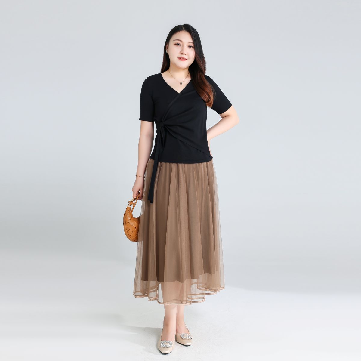 Plus Size Knit Wrap Short Sleeve Top