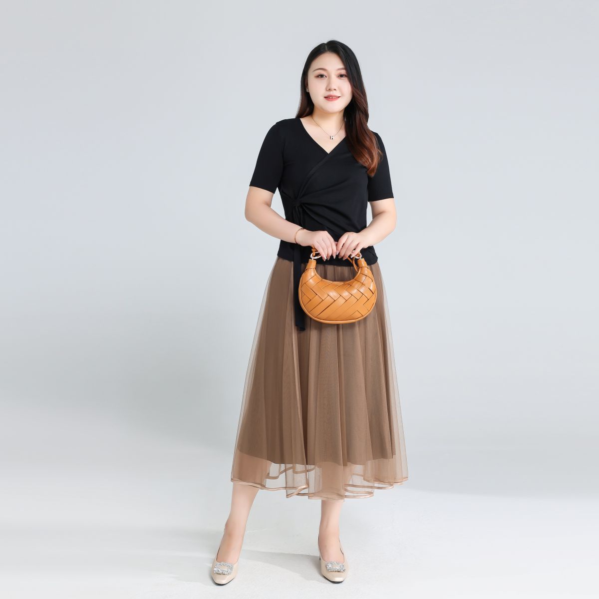 Plus Size Knit Wrap Short Sleeve Top
