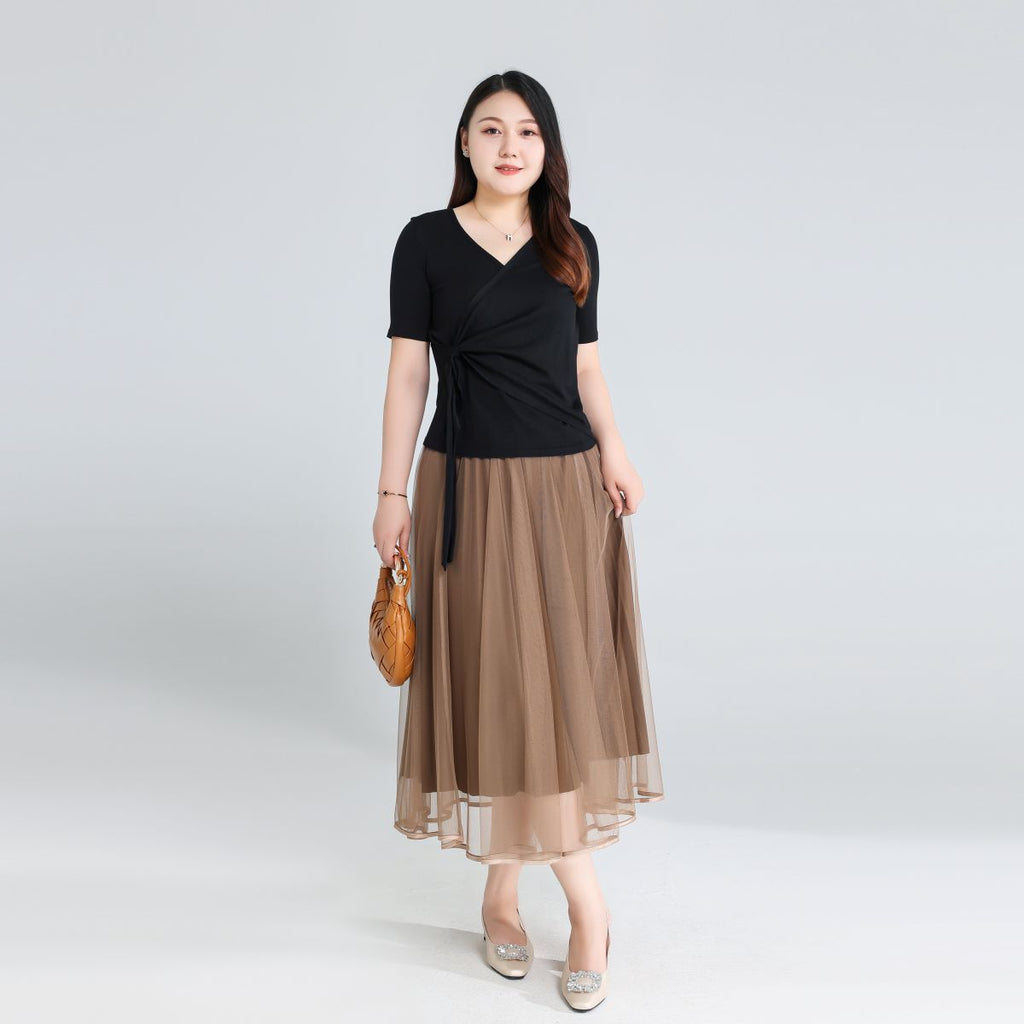 Plus Size Knit Wrap Short Sleeve Top