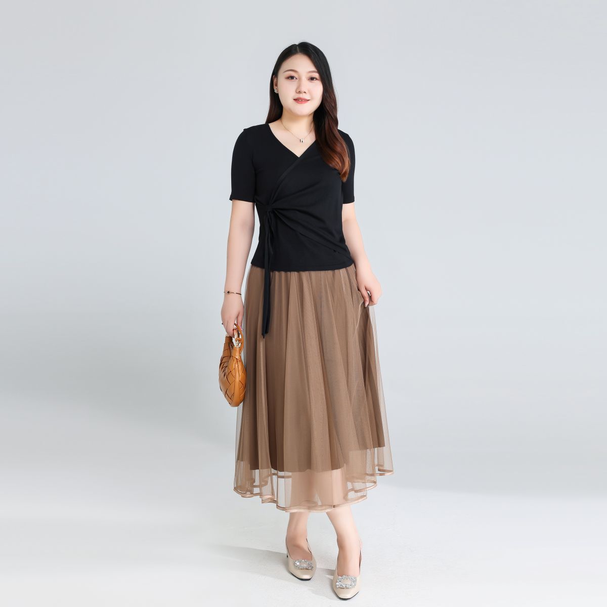 Plus Size Knit Wrap Short Sleeve Top
