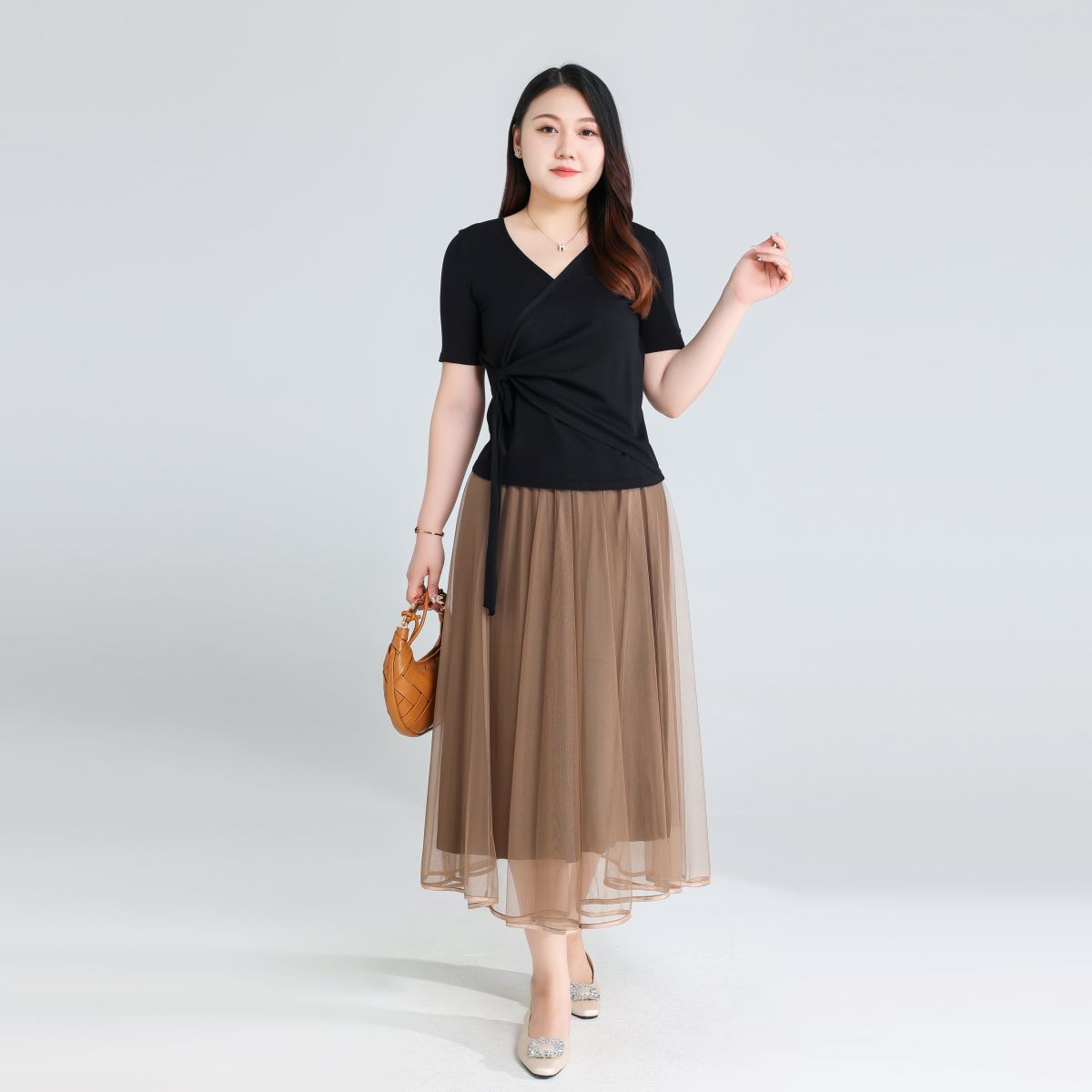 Plus Size Knit Wrap Short Sleeve Top