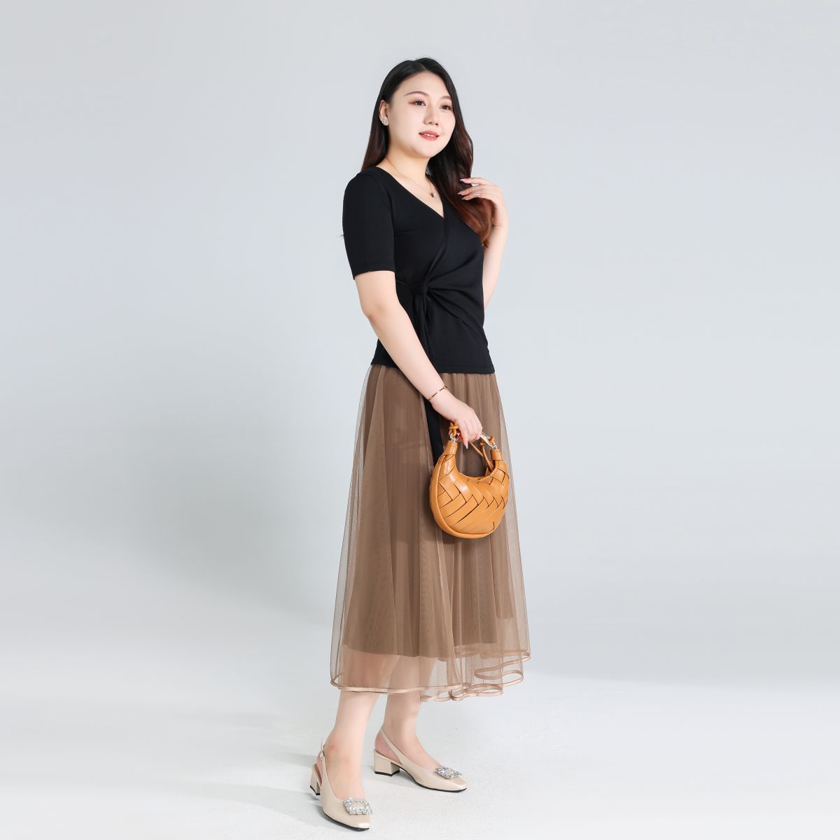 Plus Size Knit Wrap Short Sleeve Top