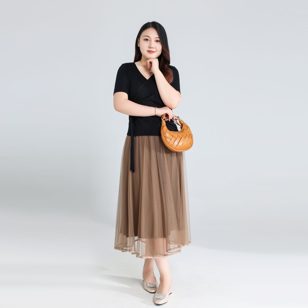 Plus Size Knit Wrap Short Sleeve Top