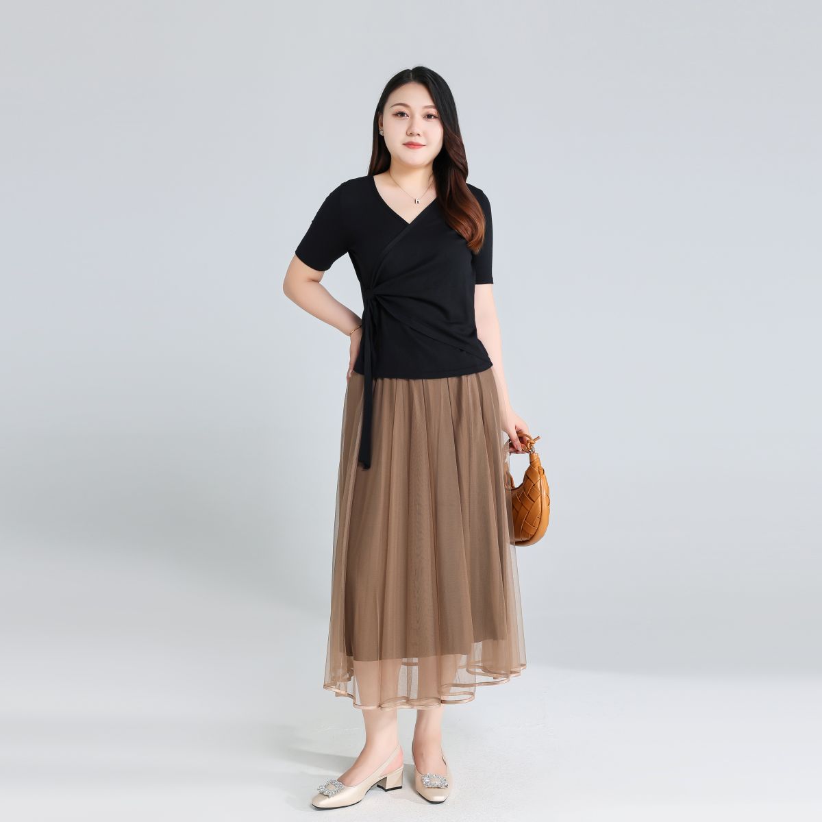 Plus Size Knit Wrap Short Sleeve Top