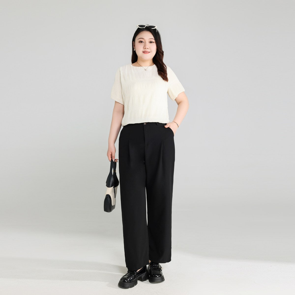 Plus Size Beige Short Sleeve Blouse