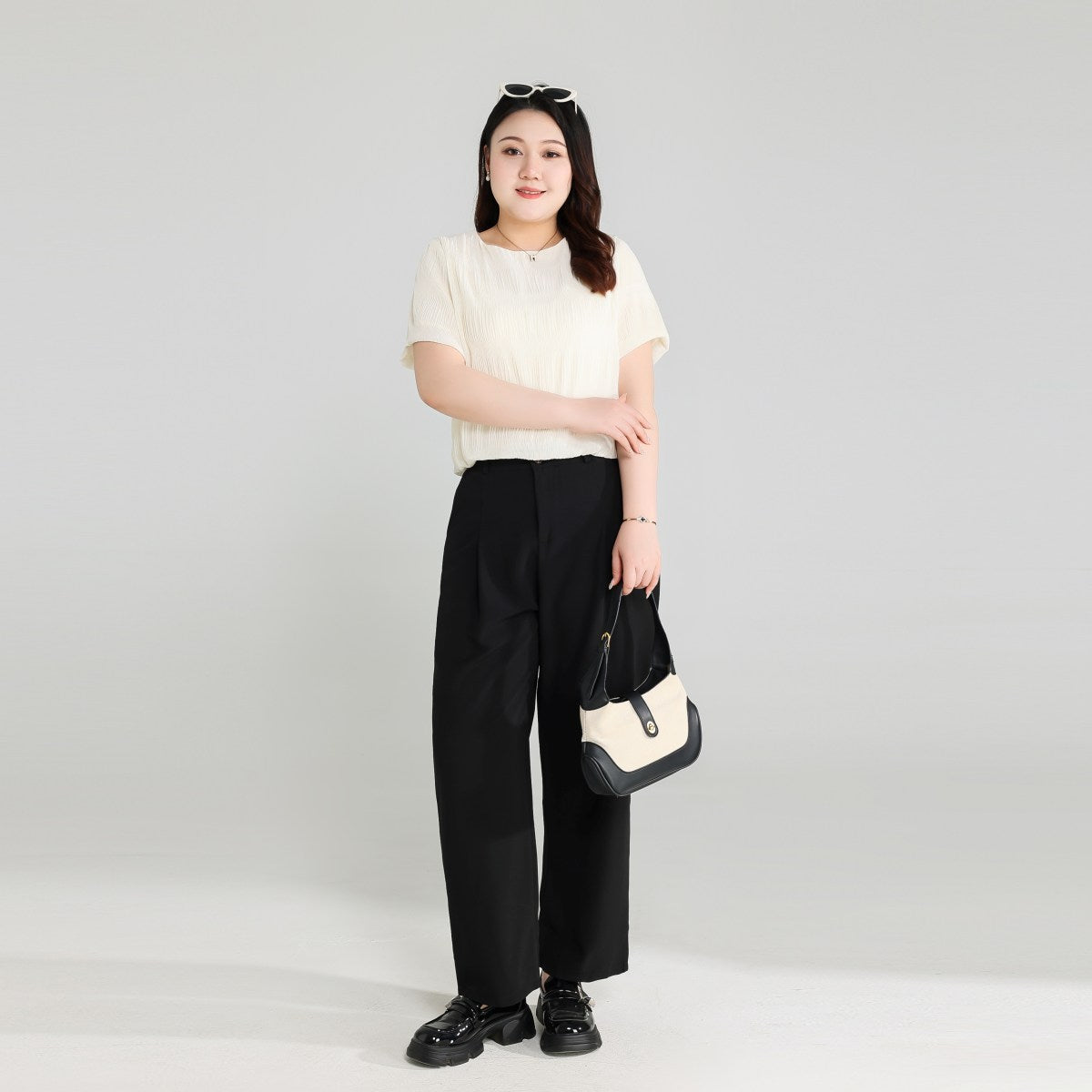 Plus Size Beige Short Sleeve Blouse
