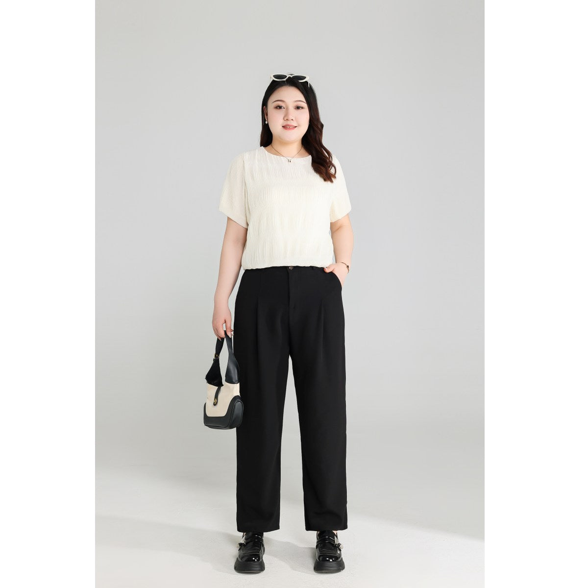 Plus Size Beige Short Sleeve Blouse