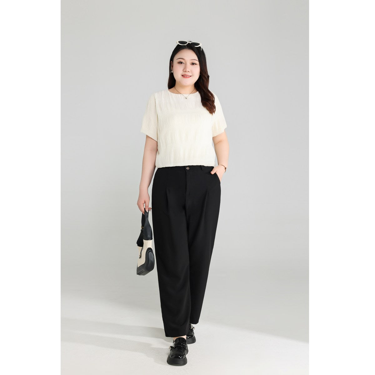 Plus Size Beige Short Sleeve Blouse