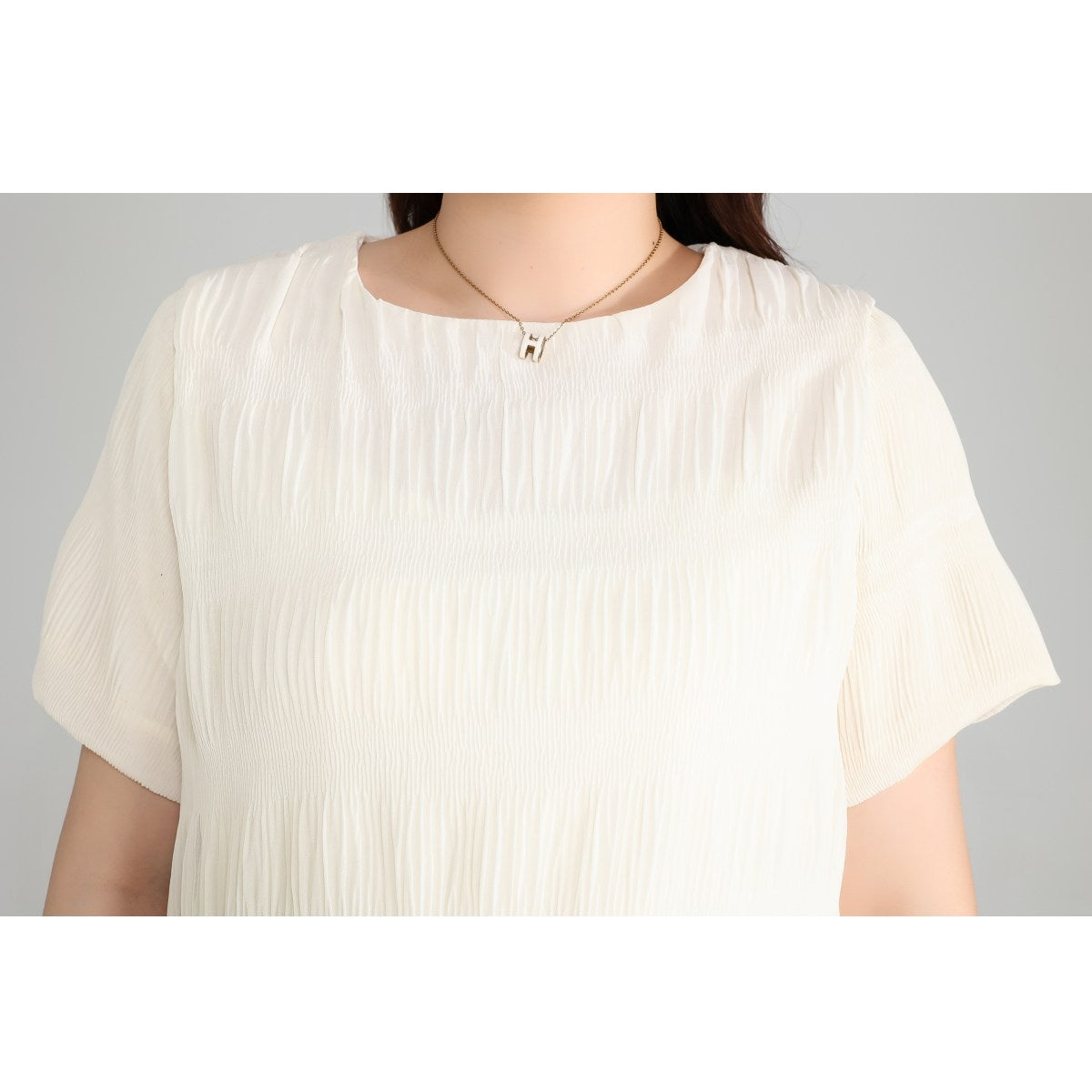 Plus Size Beige Short Sleeve Blouse