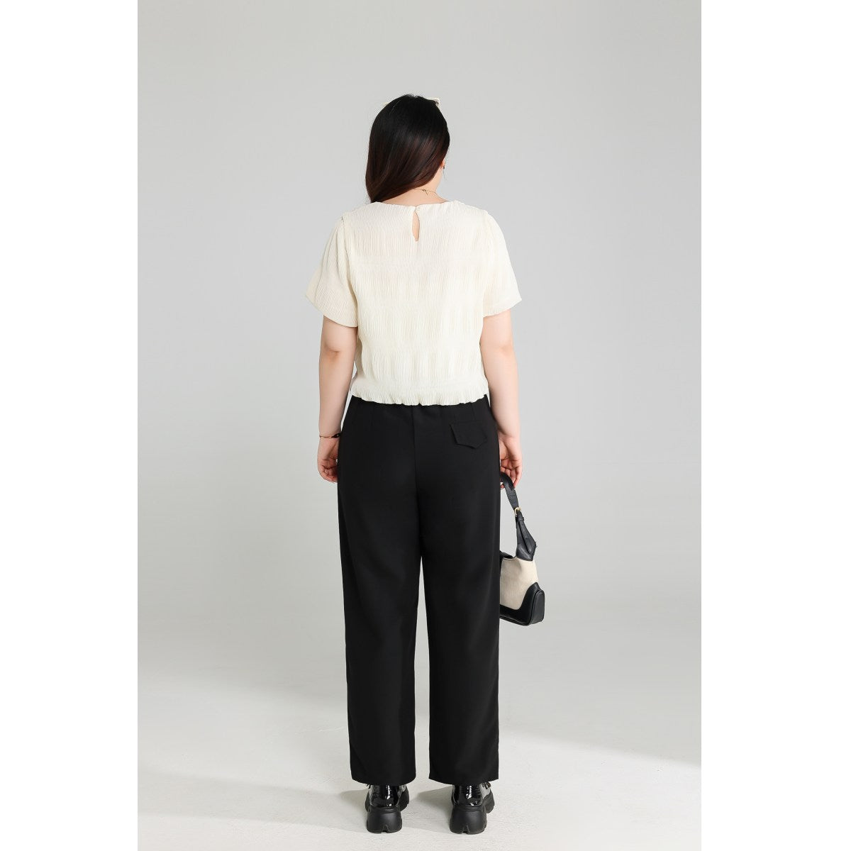 Plus Size Beige Short Sleeve Blouse