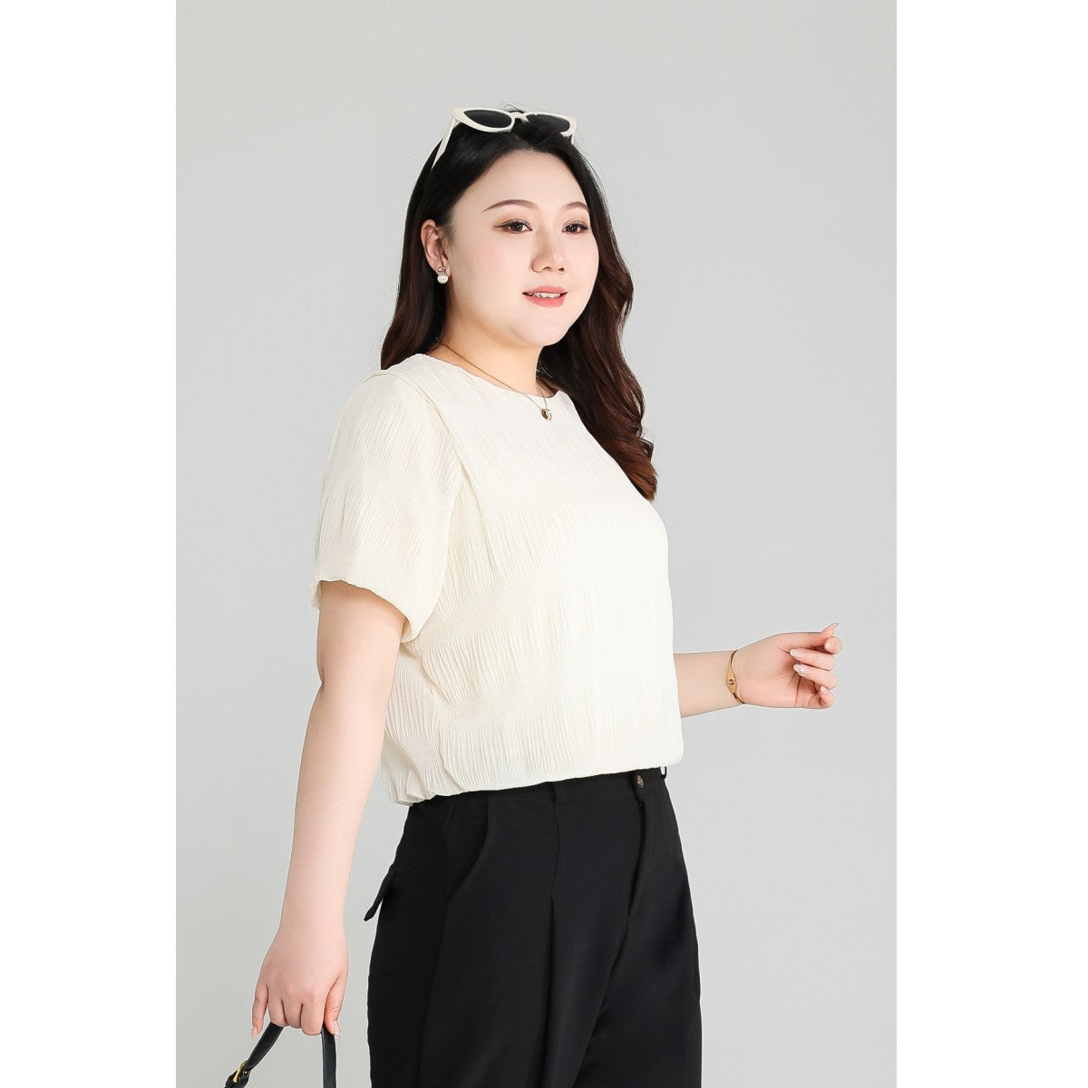 Plus Size Beige Short Sleeve Blouse