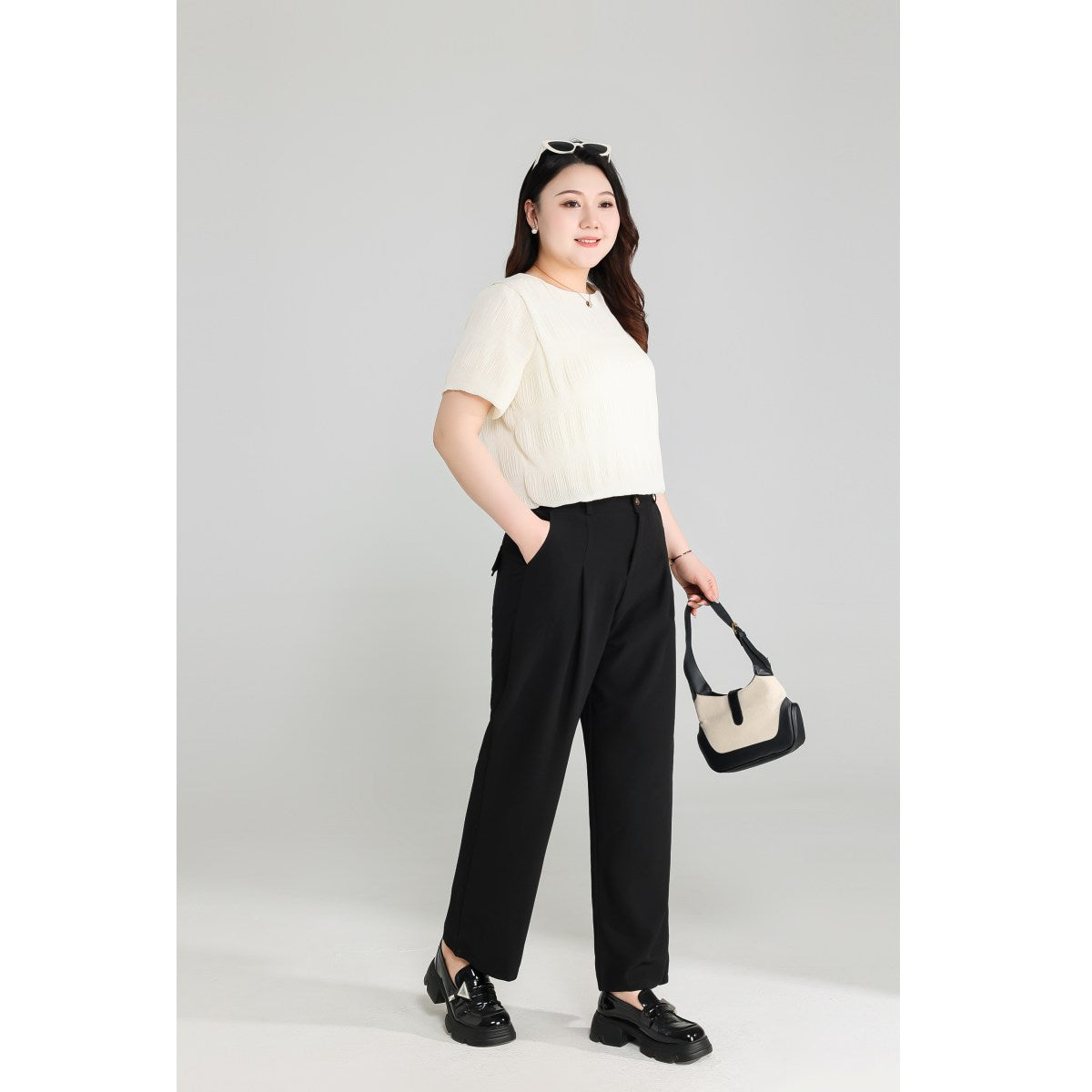 Plus Size Beige Short Sleeve Blouse