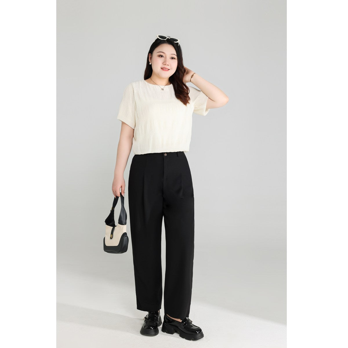 Plus Size Beige Short Sleeve Blouse