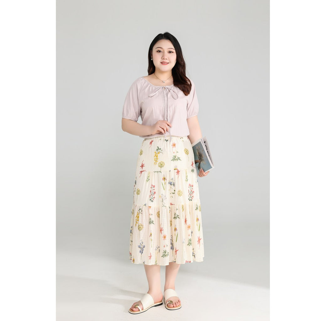 Plus Size Lavender Purple Blouse and Colourful Floral Skirt