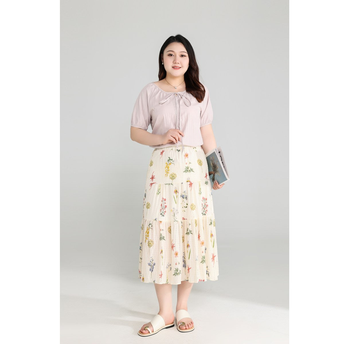 Plus Size Lavender Purple Blouse and Colourful Floral Skirt