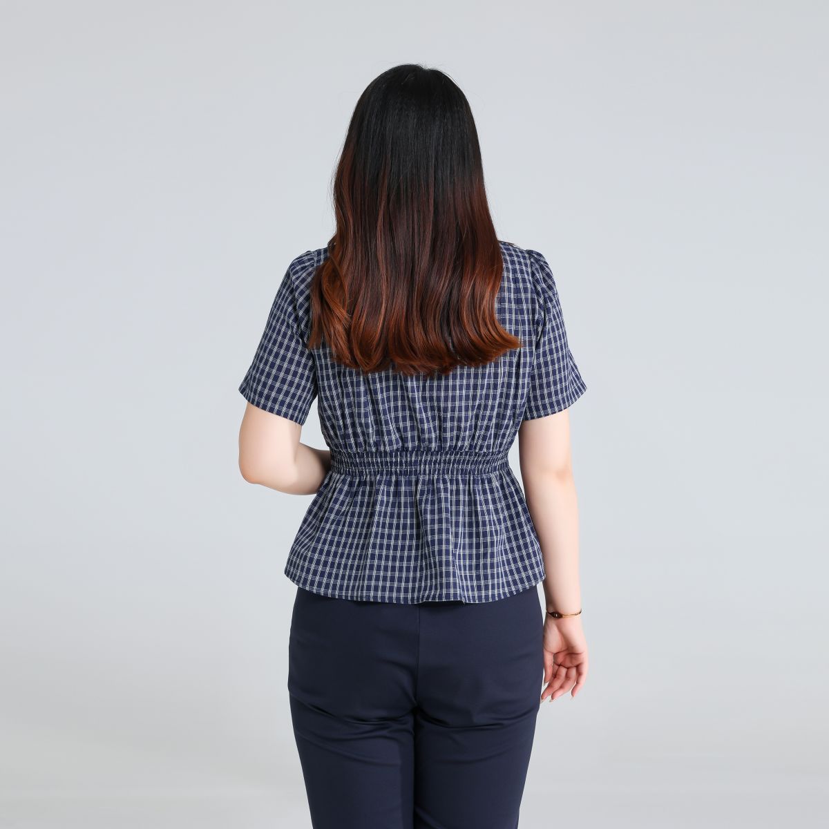 Plus Size Navy Checks Wrap Blouse