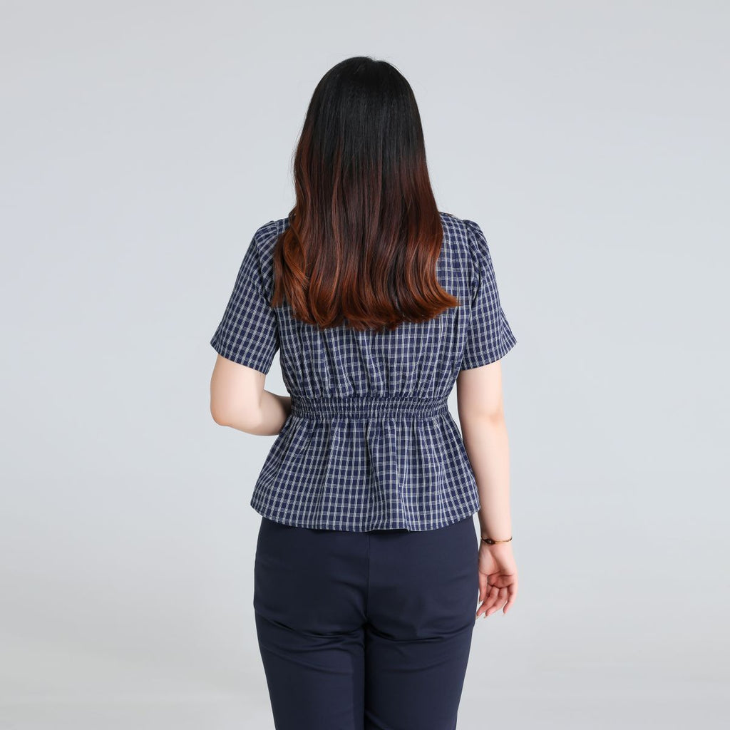 Plus Size Navy Checks Wrap Blouse