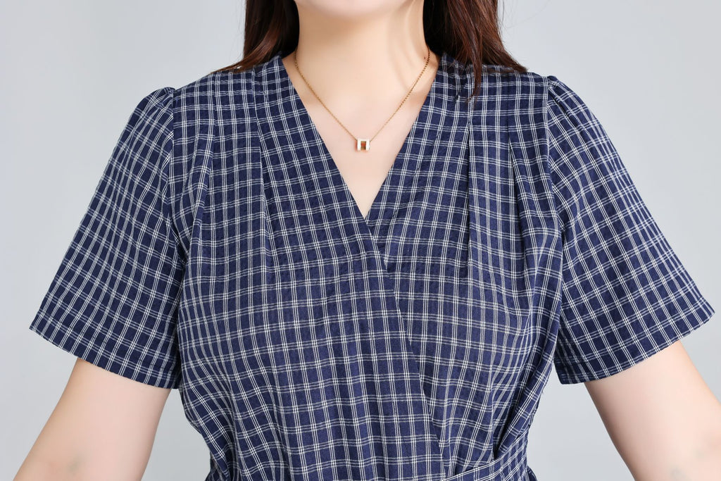Plus Size Navy Checks Wrap Blouse