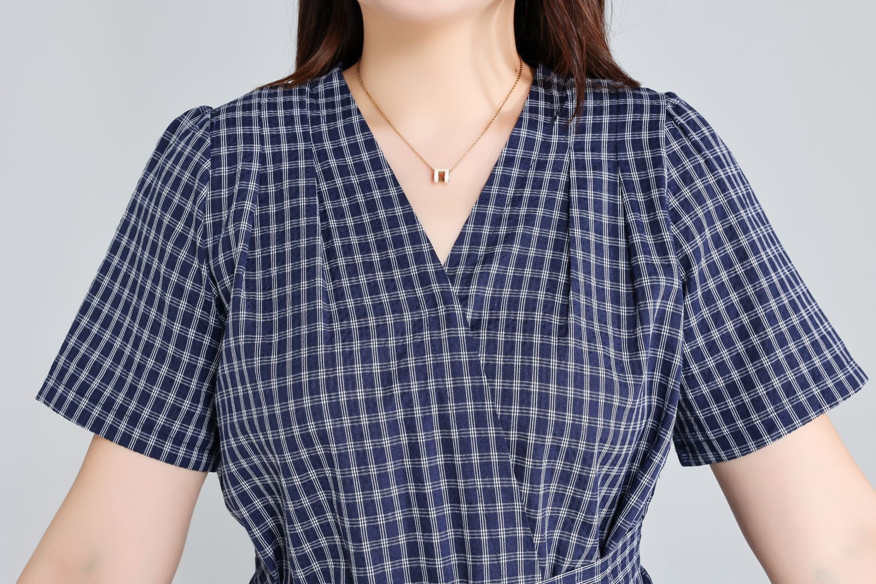 Plus Size Navy Checks Wrap Blouse