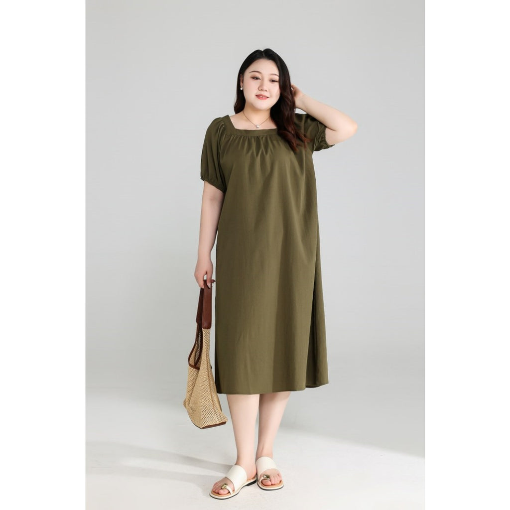 Plus Size Olive Green Square Neck Dress