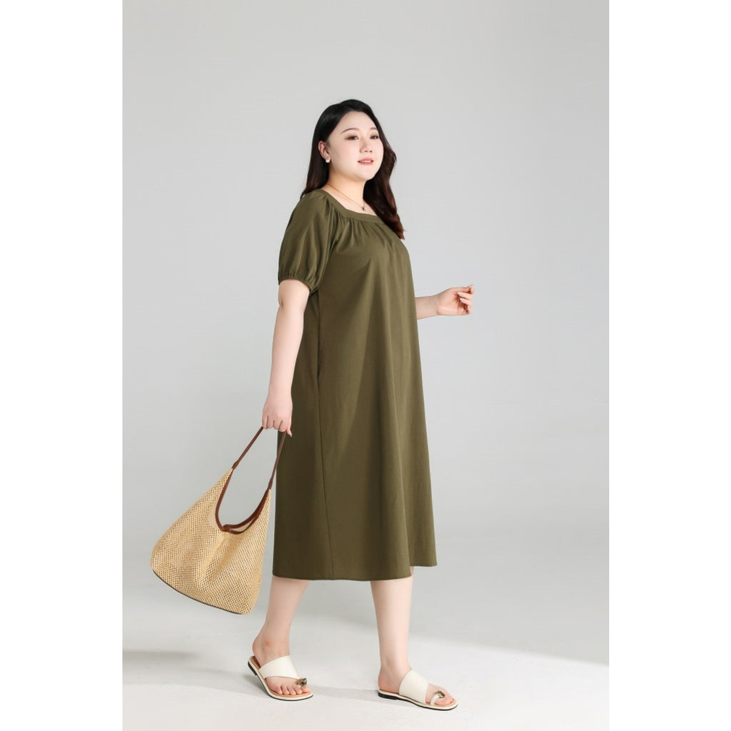 Plus Size Olive Green Square Neck Dress
