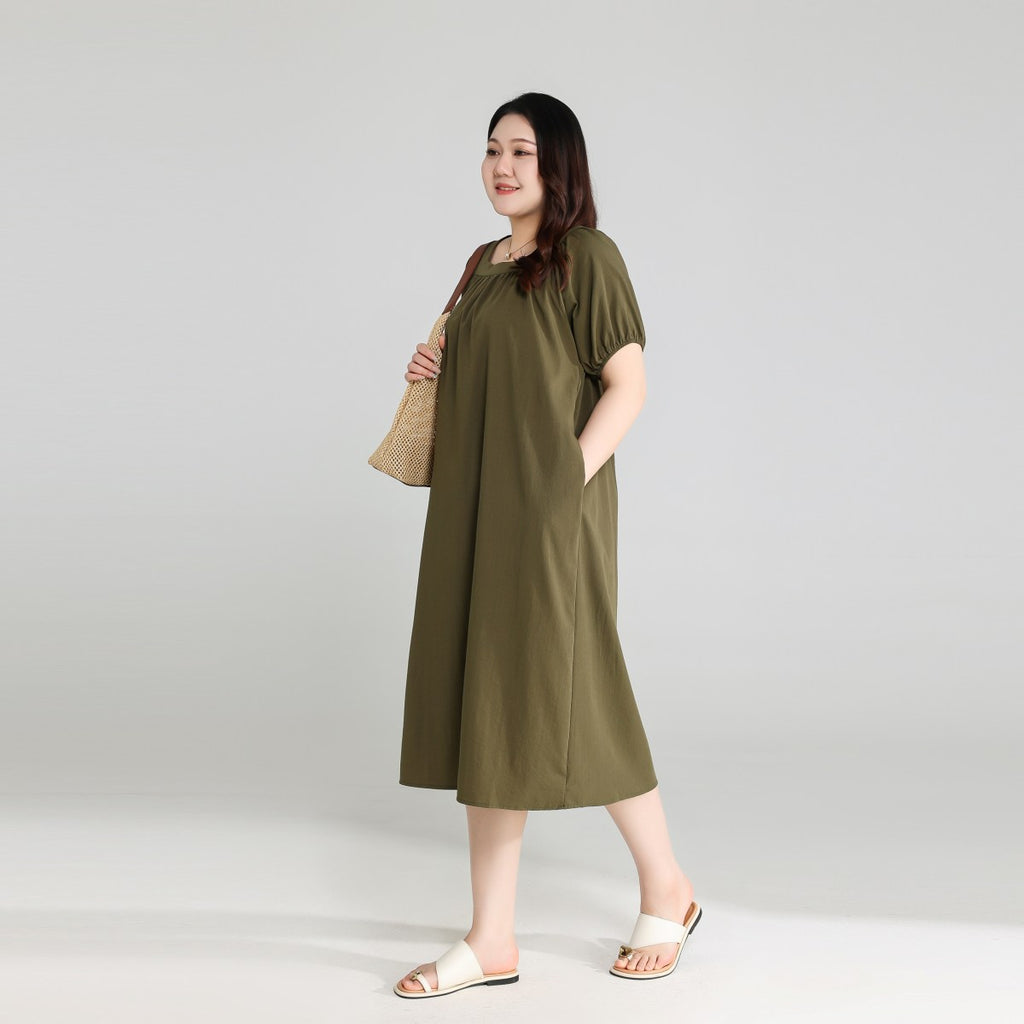 Plus Size Olive Green Square Neck Dress