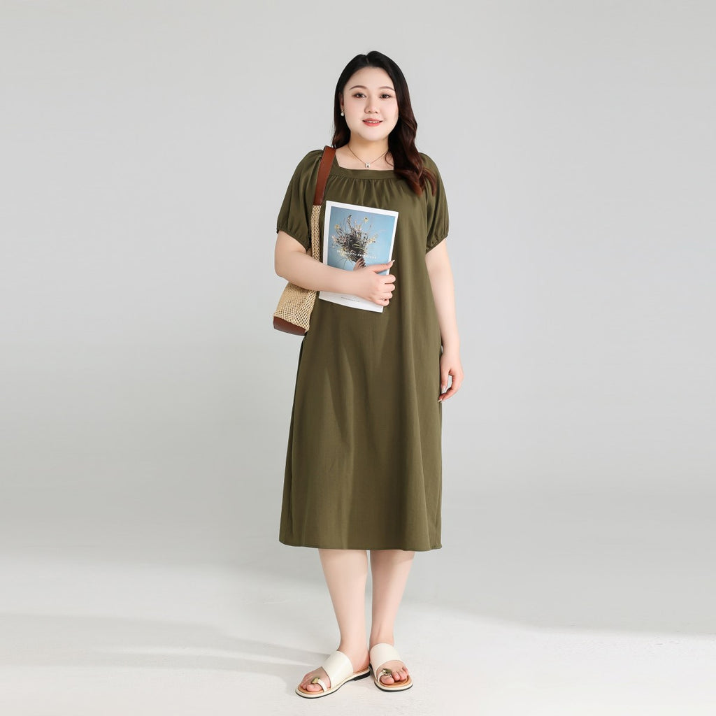 Plus Size Olive Green Square Neck Dress