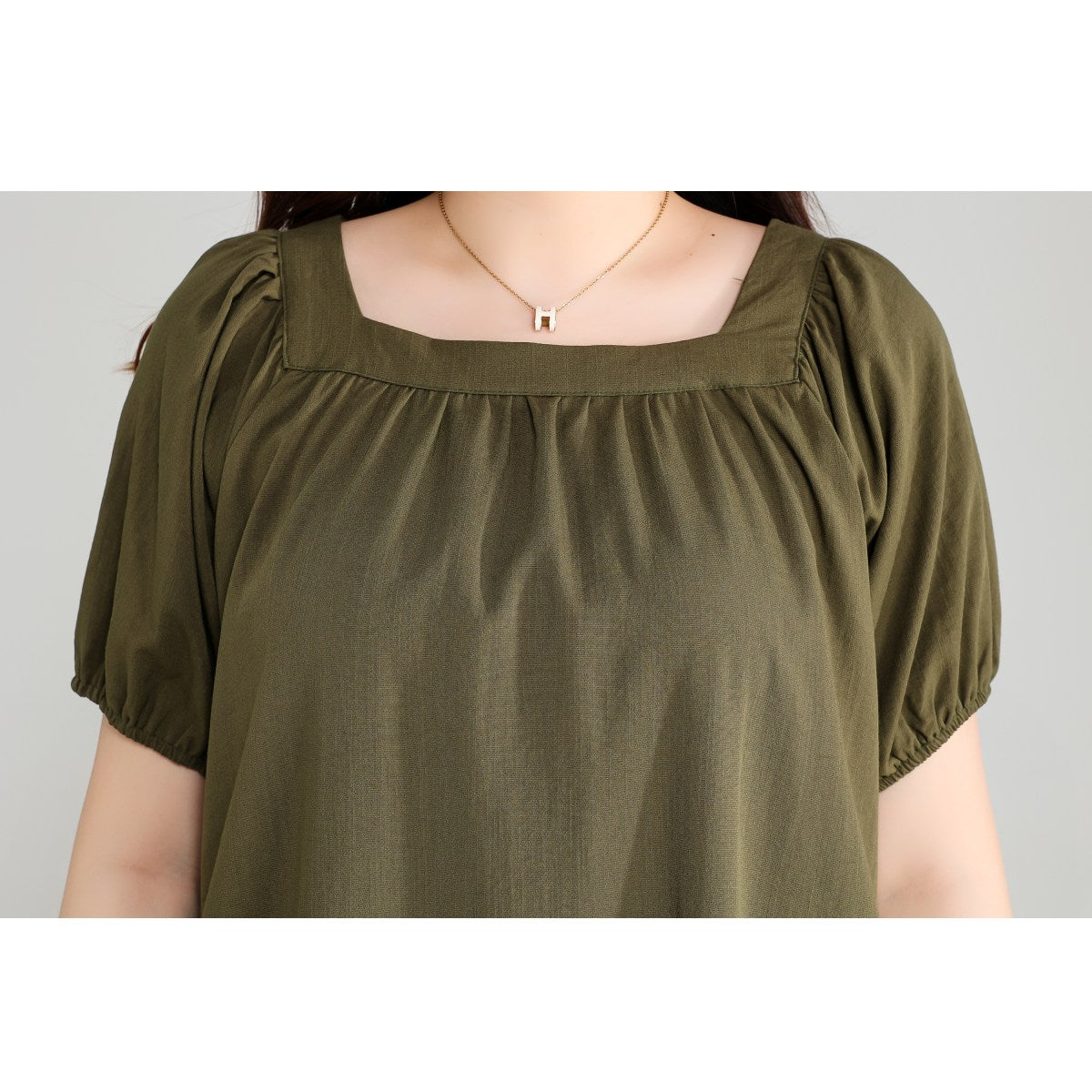 Plus Size Olive Green Square Neck Dress