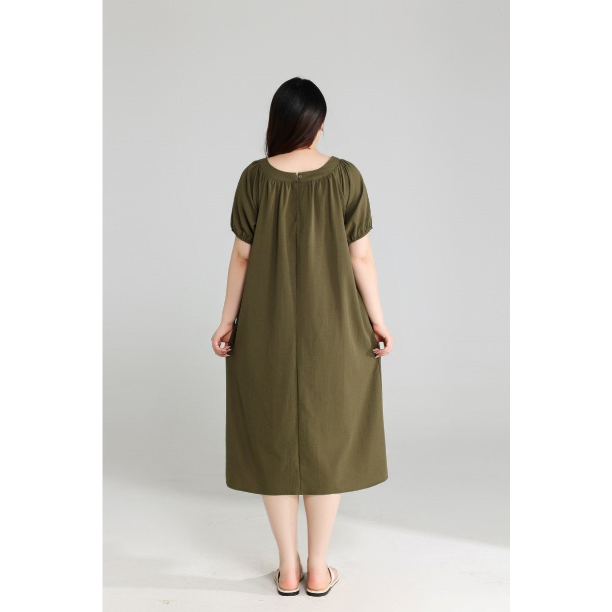 Plus Size Olive Green Square Neck Dress