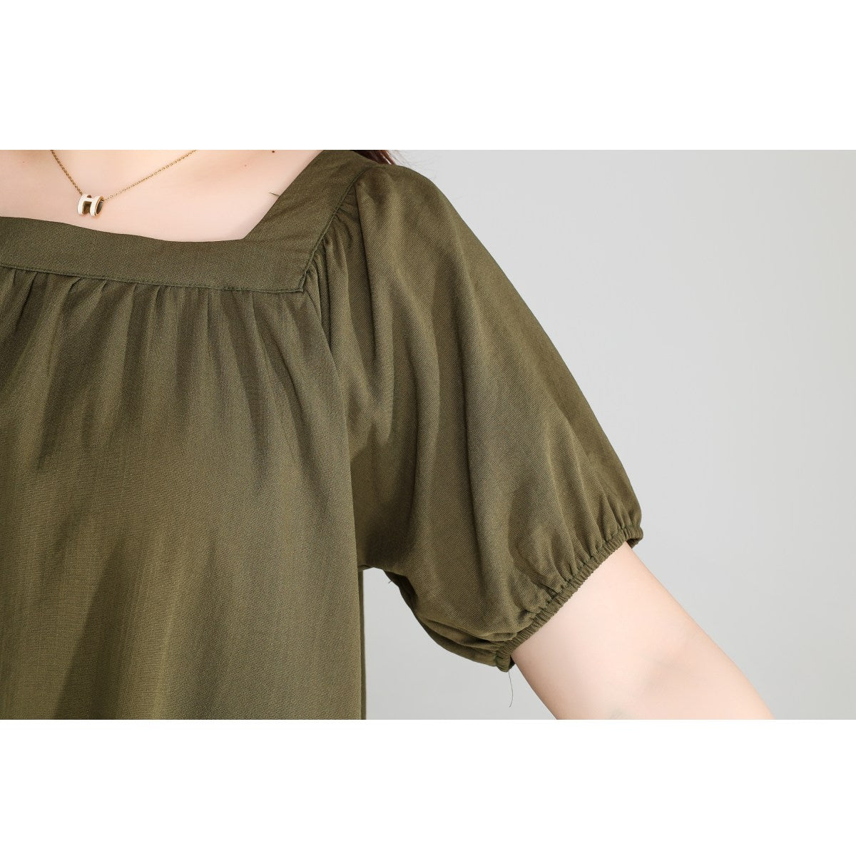 Plus Size Olive Green Square Neck Dress