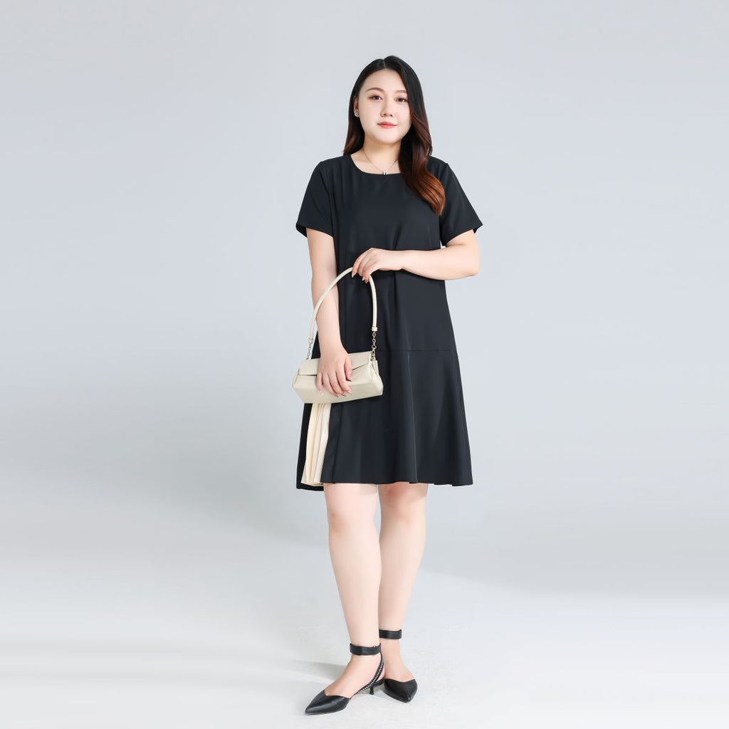 Plus Size Round Neck Work Black Dress