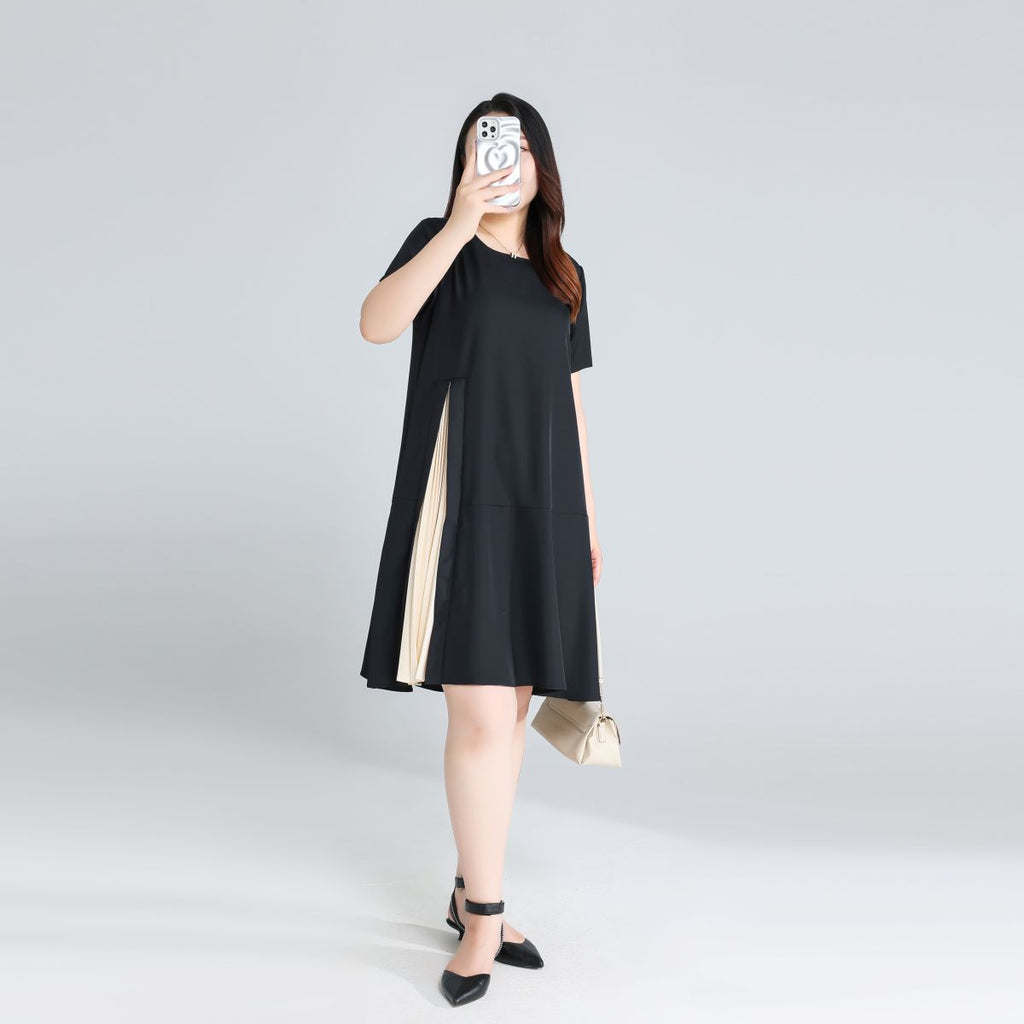 Plus Size Round Neck Work Black Dress
